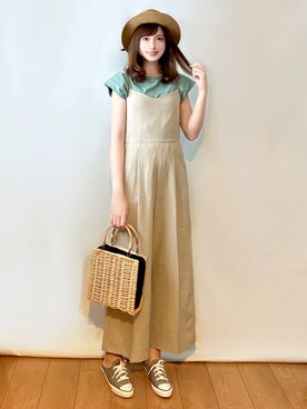 「mysty woman（ミスティウーマン）のアイテム（サロペット/オーバーオール）」を使った、まお♡さん（レディース・163cm）の夏コーディネート