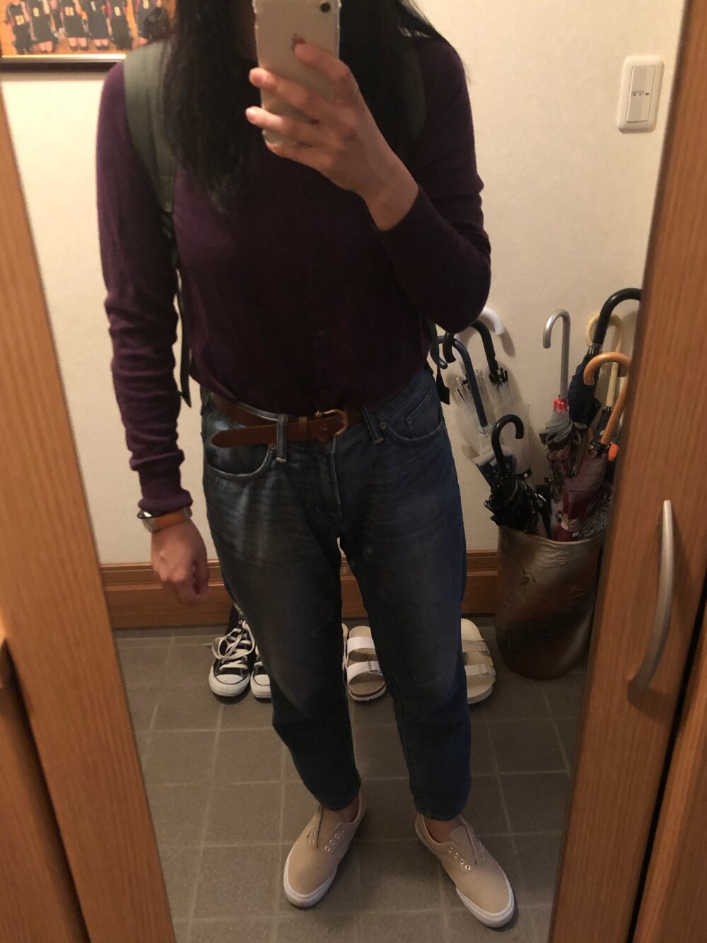 「UNIQLOのアイテム（カーディガン/ボレロ、パープル系）」を使った、maopippi さん（レディース・165cm）の秋コーディネートの1枚目の写真