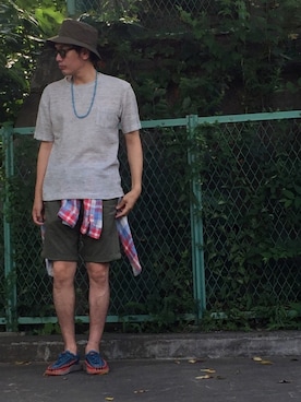 「SHIPS JET BLUE（シップスジェットブルー）のアイテム（Tシャツ/カットソー）」を使った、しゅう。さん（メンズ・177cm）の夏コーディネート