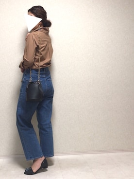 「巾着バッグ」｜「アイテム（レインシューズ）」を使った、kanae¨̮⑅さん（レディース・166cm）の秋コーディネート