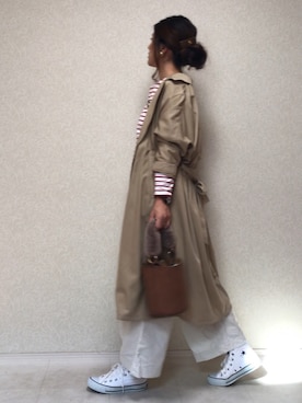 「chanel」｜「アイテム（トレンチコート）」を使った、kanae¨̮⑅さん（レディース・166cm）の秋コーディネート