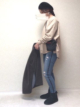 「アイテム（福袋/福箱、ブラック系）」を使った、kanae¨̮⑅さん（レディース・166cm）の冬コーディネート