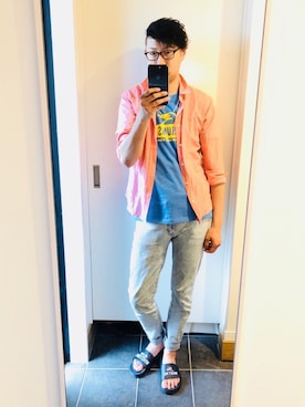 「ブリーチデニム」｜「アイテム（サンダル）」を使った、Yoshiさん（メンズ・186cm）の春コーディネート