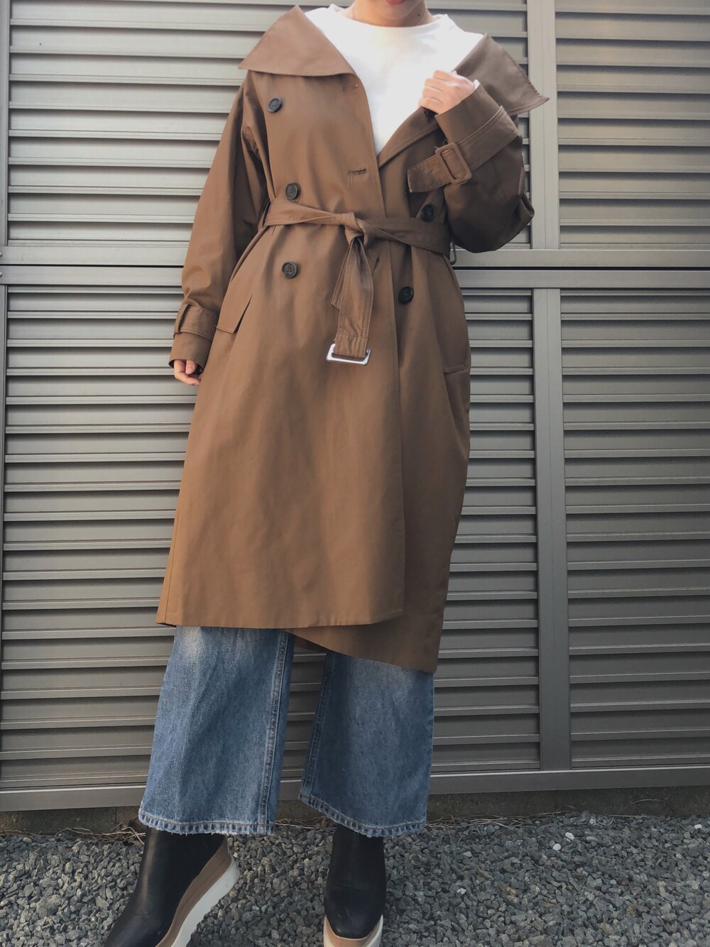 「オトナカジュアル、プチプラ、outfit、ootd、春コーデ、トレンチコート、ZARA、シンプル、低身長、デニム」｜「H&Mのアイテム（ジャケット/アウター、ブラウン系）」を使った、zo☻さん（レディース・154cm）の冬コーディネートの1枚目の写真