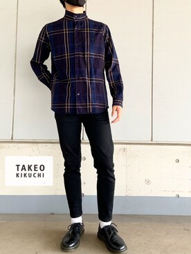 TAKEO KIKUCHI ビッグタータン チェック スタンドカラー シャツ　S