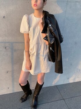 「ママファッション」｜「アイテム（ライダースジャケット）」を使った、anaismi0530さん（レディース・172cm）の冬コーディネート