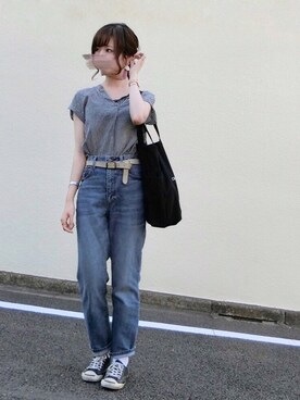 「ハイウエストストレートジーンズ」｜みみみさん（レディース・162cm）の夏コーディネート