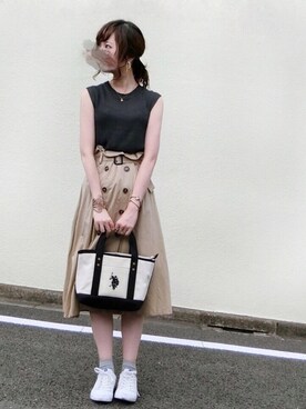 「ノースリーブニット」｜「アイテム（その他）」を使った、みみみさん（レディース・162cm）の夏コーディネート