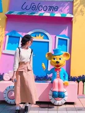 「ワッフルクルーネックＴ」｜「アイテム（その他シューズ）」を使った、みみみさん（レディース・162cm）の秋コーディネート