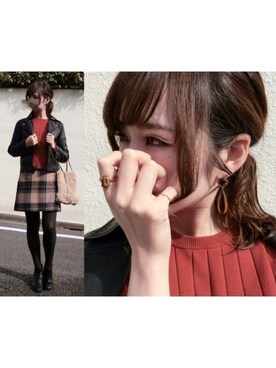 「one after another NICE CLAUP（ワンアフターアナザーナイスクラップ）のアイテム（ライダースジャケット）」を使った、みみみさん（レディース・162cm）の秋コーディネート