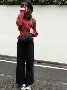 「ぺプラムトップス」｜「アイテム（ハンチング/ベレー帽）」を使った、みみみさん（レディース・162cm）の秋コーディネート