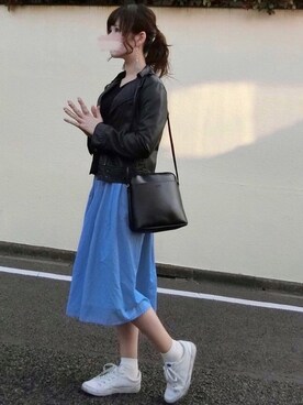 「one after another NICE CLAUP（ワンアフターアナザーナイスクラップ）のアイテム（ライダースジャケット）」を使った、みみみさん（レディース・162cm）の春コーディネート