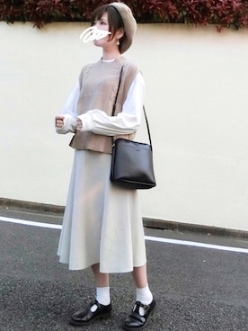 「消えそうな色コーデ」｜「アイテム（ハンチング/ベレー帽）」を使った、みみみさん（レディース・162cm）の春コーディネート