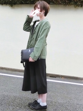 「ワッフルクルーネックＴ」｜「アイテム（ワンピース/ドレス）」を使った、みみみさん（レディース・162cm）の春コーディネート