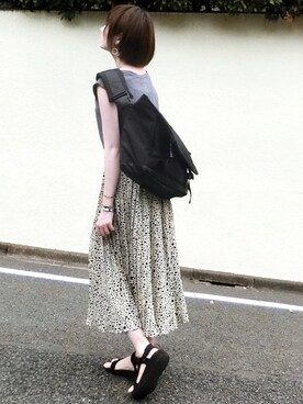 「Chaco closet（チャコ クローゼット）のアソートプリーツ Aラインウエストゴムロングスカート[チェック 小花柄 ダルメシアン コーデュロイ サテン シアー 無地]（スカート）」を使った、みみみさん（レディース・162cm）の夏コーディネート