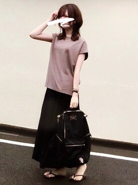「Chaco closet（チャコ クローゼット）のリラクシングAラインフレアワイドパンツ（その他パンツ）」を使った、みみみさん（レディース・162cm）の夏コーディネート
