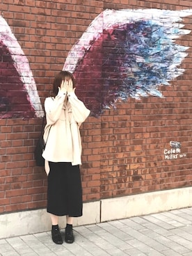 「ビッグシャツ」｜「アイテム（カバーオール）」を使った、みみみさん（レディース・162cm）の秋コーディネート