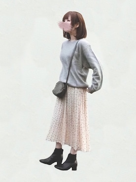 「Chaco closet（チャコ クローゼット）のアソートプリーツ Aラインウエストゴムロングスカート[チェック 小花柄 ダルメシアン コーデュロイ サテン シアー 無地]（スカート）」を使った、みみみさん（レディース・163cm）の秋コーディネート