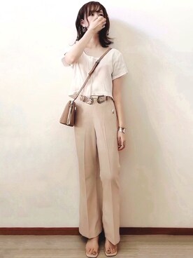 「petitcro（プティクロ）のpetitcro  ワイドバングル PCKB1901001（バングル/リストバンド）」を使った、みみみさん（レディース・163cm）の秋コーディネート