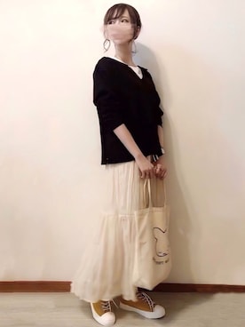 「キーネック」｜「アイテム（スウェット）」を使った、みみみさん（レディース・163cm）の秋コーディネート
