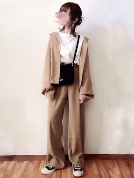 「リラックスパンツ」｜「アイテム（スラックス）」を使った、みみみさん（レディース・163cm）の秋コーディネート