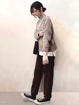 「GOLDY（ゴールディ）のニュアンス カーブ アシンメトリー イヤリング（イヤリング）」を使った、みみみさん（レディース・163cm）の冬コーディネート