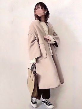「パイピングコート」｜「アイテム（アクセサリー）」を使った、みみみさん（レディース・163cm）の春コーディネート