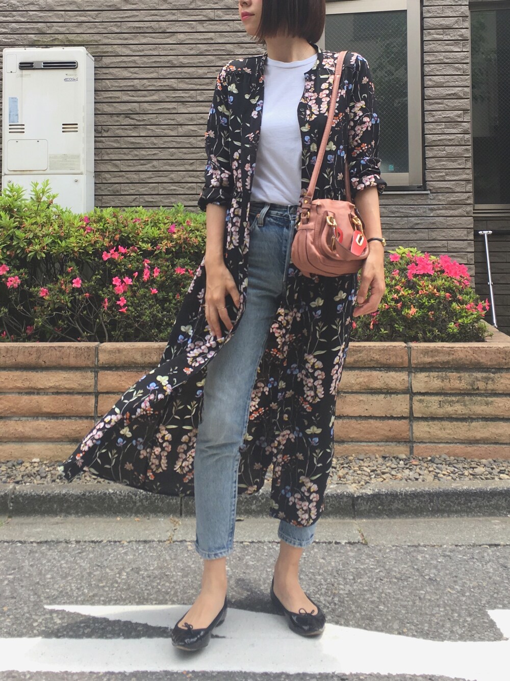 「おでかけ、オトナ女子、ootd、きれいめカジュアル、ロングワンピース、501skinny、バレエシューズ」｜「501(R) Skinnyの【Cancam 6月号掲載】501(R) SKINNY SUMMER DUNE（デニムパンツ、ブルー系）」を使った、memmyさん（レディース・164cm）の春コーディネートの1枚目の写真