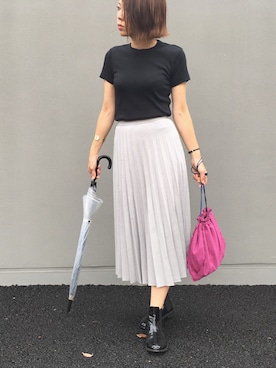 「巾着バッグ」｜「アイテム（ブーティ）」を使った、memmyさん（レディース・164cm）の秋コーディネート