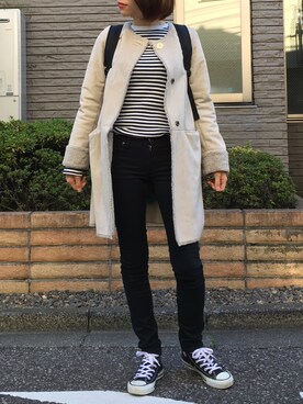 「Simplicite（サンプリシテ）のアイテム（ムートンコート）」を使った、memmyさん（レディース・164cm）の秋コーディネート