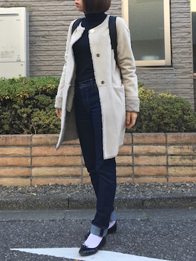 「Simplicite（サンプリシテ）のアイテム（ムートンコート）」を使った、memmyさん（レディース・164cm）の冬コーディネート