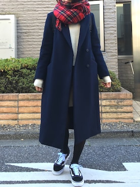 「赤チェック」｜「アイテム（チェスターコート）」を使った、memmyさん（レディース・164cm）の冬コーディネート