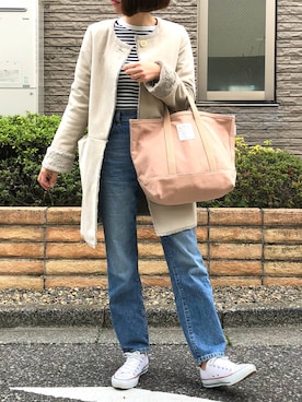 「Simplicite（サンプリシテ）のアイテム（ムートンコート）」を使った、memmyさん（レディース・164cm）の春コーディネート