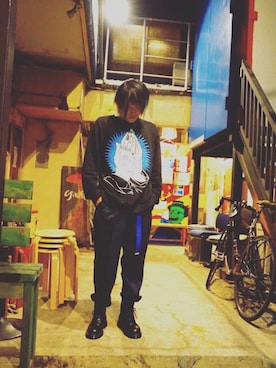 スウェットを使った 黒青コーデ のメンズ人気ファッションコーディネート Wear