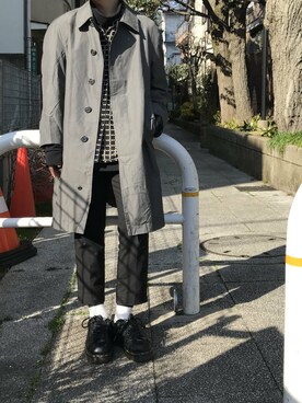 「no brand（ノーブランド）のアイテム（ステンカラーコート）」を使った、スティックアウト700ストアーさん（メンズ・165cm）の春コーディネート
