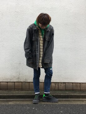 「ロールアップ」｜「アイテム（カバーオール）」を使った、スティックアウト700ストアーさん（メンズ・170cm）の春コーディネート
