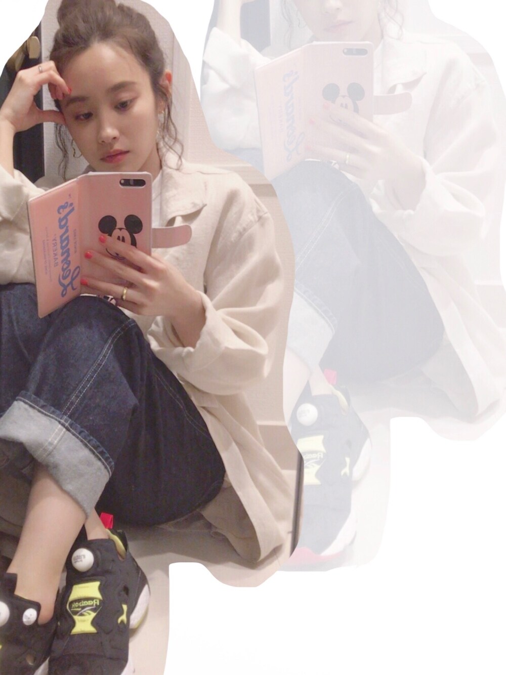 「KBF、カジュアル、シンプル、はるコーデ、spring、デニム、UNIQLO U、ユニクロユー、高橋愛、ポンプフューリー」｜「KBFのKBF シアートレンチ（トレンチコート、ホワイト系）」を使った、高橋愛さん（レディース・154cm）の春コーディネートの1枚目の写真