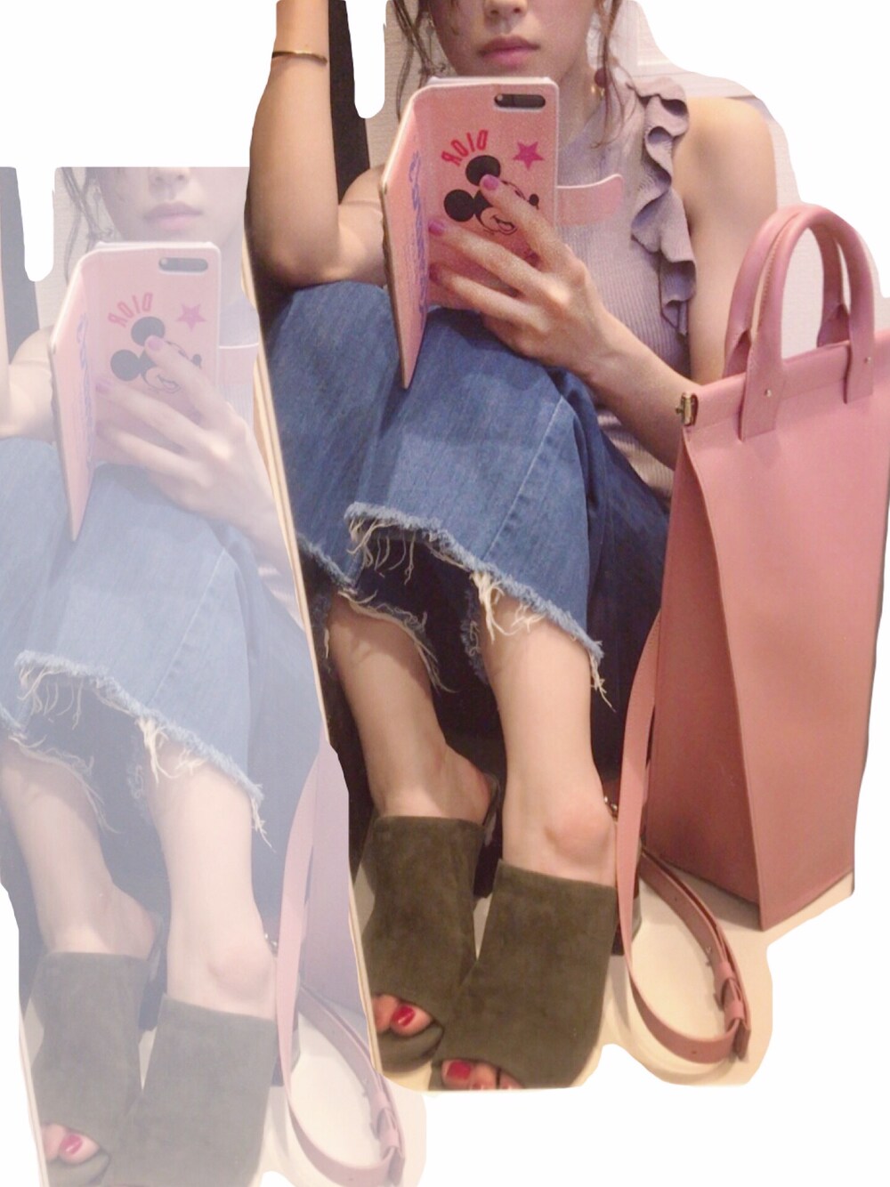「H&M、CATCOPY、キャットコピー、2WAYﾊﾞｯｸﾞ、ランドセル風、ピンク、ピンクおばさん、高橋愛、Mollini、今日のたかはし」｜「CAT COPYのアイテム（バッグ、ピンク系）」を使った、高橋愛さん（レディース・154cm）の春コーディネートの1枚目の写真