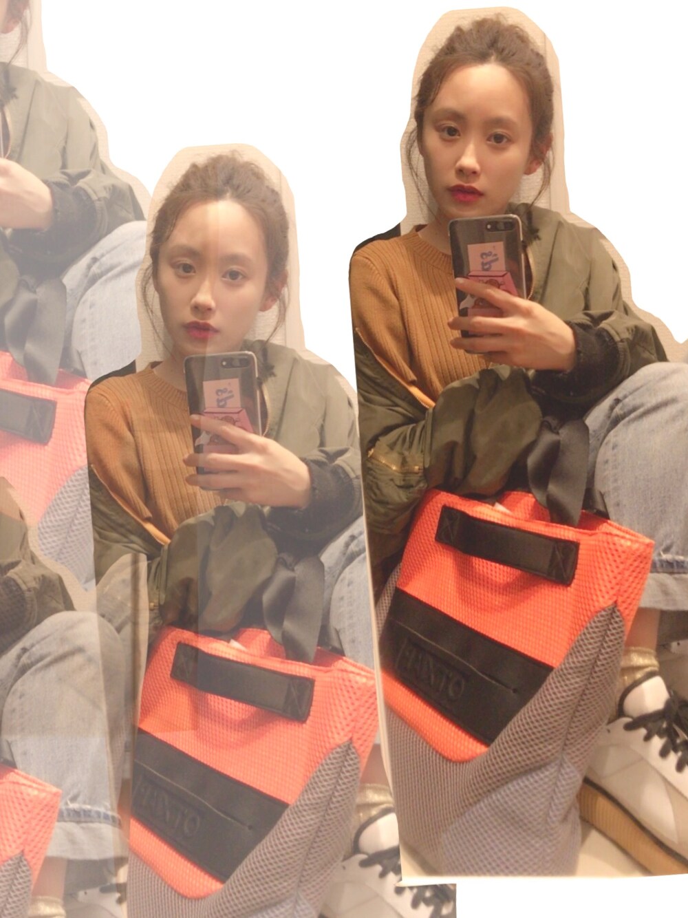 「Onitsuka Tiger、オニツカタイガー、moussy、H&M、厚底スニーカー、今日のたかはし、高橋愛」｜「MOUSSYのRAMIE MIX RIB KNIT（ニット/セーター、ブラウン系）」を使った、高橋愛さん（レディース・154cm）の夏コーディネートの1枚目の写真