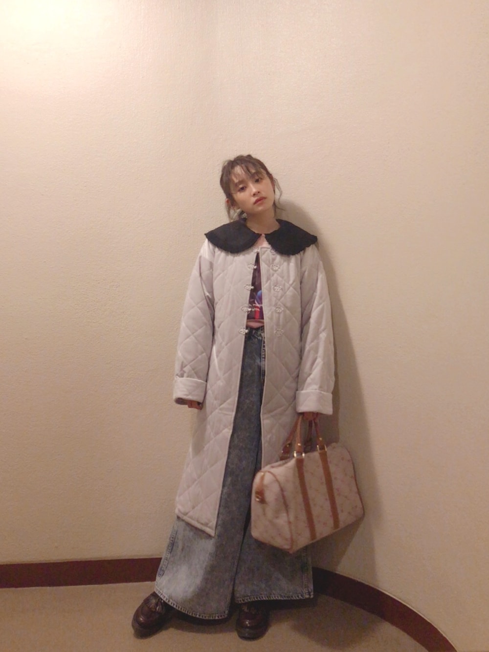 「今日のたかはし、高橋愛、merry jenny、メリージェニー、カジュアル、little sunny bite、ピンクBBA、Dr.Martens、ローファー、niko and ...」｜「merry jennyの形もチャイナボタンも色もぜーーーんぶ可愛いコートです🐼💗（ジャケット/アウター、ピンク系）」を使った、高橋愛さん（レディース・154cm）の冬コーディネートの1枚目の写真