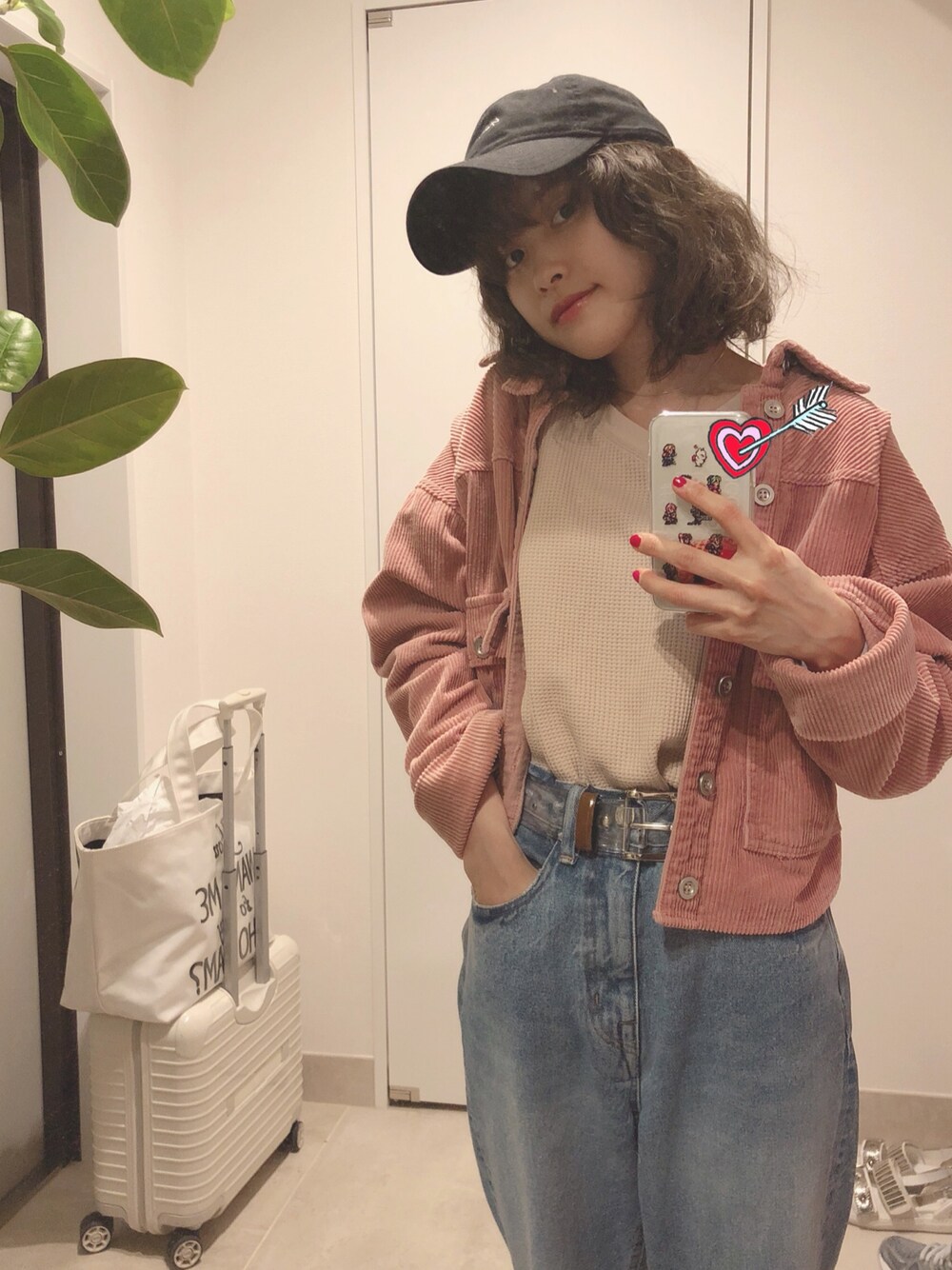 「アイラブメンズライク、メンズライク、今日のたかはし、cepo.、セポ、spring、高橋愛、ピンクBBA」｜「UNIQLOのワッフルVネックT（長袖）（Tシャツ/カットソー、ピンク系）」を使った、高橋愛さん（レディース・154cm）の春コーディネートの1枚目の写真