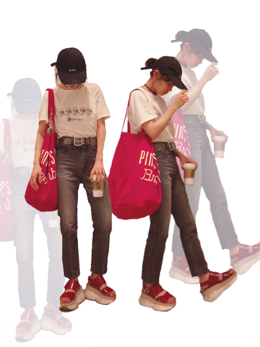 「PINK HOUSE、ビックトート、シンプルコーデ、厚底、SLY、denim、デニム、MM6、Tシャツ、高橋愛」｜「omkatsuのアイテム（Tシャツ/カットソー、ホワイト系）」を使った、高橋愛さん（レディース・154cm）の夏コーディネートの1枚目の写真