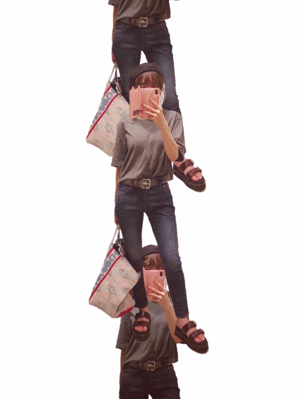 「ローライズ、デニム、denim、高橋愛、今日のたかはし、GAP、Maison Margiela、roots135、Dr.Martens、厚底」｜「Maison MargielaのMaison Margiela - Stereotype Tシャツ 3枚セット - men - コットン - L（Tシャツ/カットソー、グレー系）」を使った、高橋愛さん（レディース・154cm）の夏コーディネートの1枚目の写真