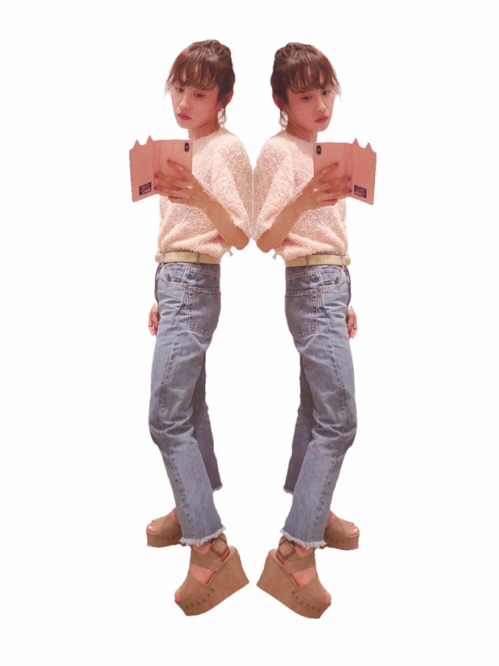 「something pink、ピンクBBA、サムシングピンク、厚底、merry jenny、メリージェニー、マチュピチュ、OSHIMA REI、KIN、高橋愛」｜「KINのアイテム（トップス、ピンク系）」を使った、高橋愛さん（レディース・154cm）の夏コーディネートの1枚目の写真
