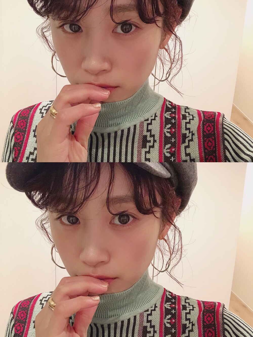 「みずいろ、高橋愛、mame、今日のコーデ、冬、オトナ女子、ootd、タートルネック、ニット、pluie」｜「mameのアイテム（ニット/セーター、ブルー系）」を使った、高橋愛さん（レディース・154cm）の冬コーディネートの1枚目の写真