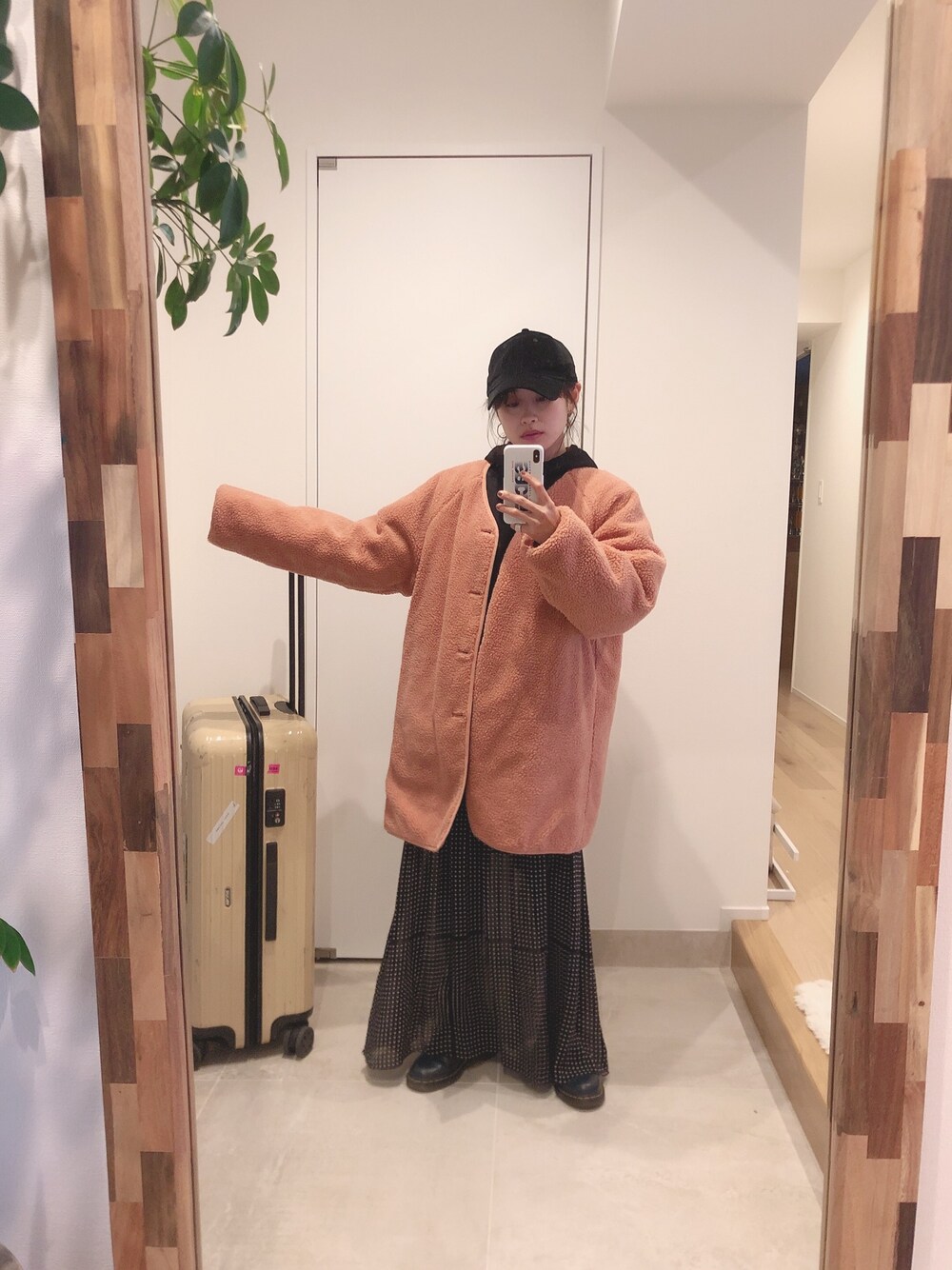 「リバーシブル、２ＷＡＹ、高橋愛、GU、NEWERA、CAP、キャップ、Dr.Martens、154cm、Y's」｜「GUのアイテム（ジャケット/アウター、ピンク系）」を使った、高橋愛さん（レディース・154cm）の春コーディネートの1枚目の写真