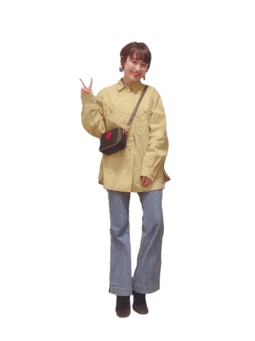 「ラクチンコーデ、デニム、ショートカット、春コーデ、VINTAGE、eriさん♡、DEPT、高橋愛、TOGA、PUBLIC TOKYO」｜「DEPTのアイテム（トップス、イエロー系）」を使った、高橋愛さん（レディース・154cm）の春コーディネートの1枚目の写真