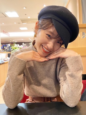 「高橋愛」｜「アイテム（キャスケット）」を使った、高橋愛さん（レディース・154cm）の冬コーディネート