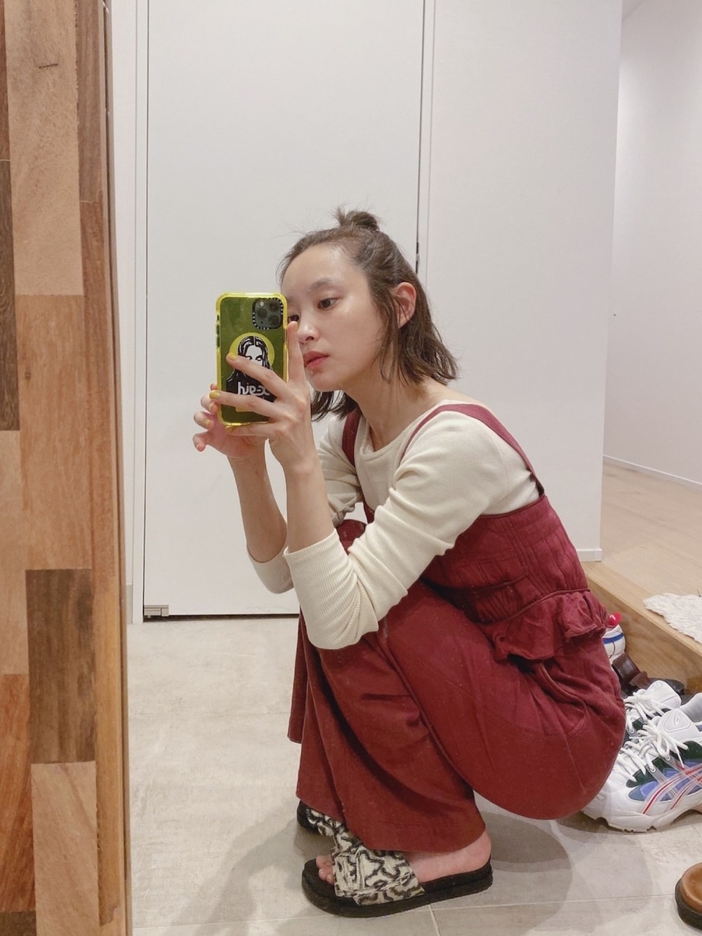 「オールインワン、ラクチンコーデ、パンツスタイル、低身長、ボブヘアー、高橋愛、154cm、EVRIS 、SEA」｜「SEAのアイテム（オールインワン・サロペット、ブラウン系）」を使った、高橋愛さん（レディース・154cm）の夏コーディネートの1枚目の写真