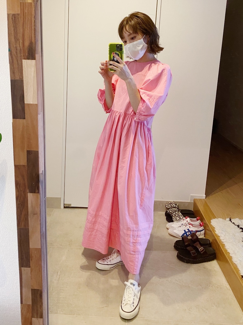 「低身長コーデ、高橋愛、OSHIMA REI、マチュピチュ、ピンク、ピンクBBA、ピンクが好き、ワンピース」｜「OSHIMA REIのアイテム（ワンピース、ピンク系）」を使った、高橋愛さん（レディース・154cm）の夏コーディネートの1枚目の写真